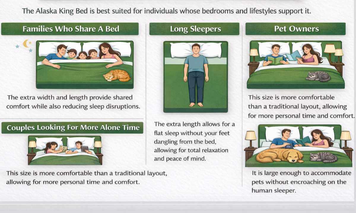 The Alaskan King Bed is best suited for individuals whose bedrooms and lifestyles support it.